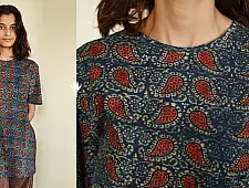 Hand Block Printed ~ Ajrakh Indigo T-shirt