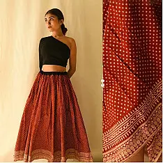Flowers in a River - Jawariya Block Printed Long Skirt / Ghagra - A