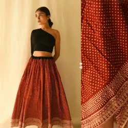 Flowers in a River - Jawariya Block Printed Long Skirt / Ghagra - A