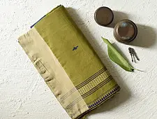 Sadaa . सदा ✡ Handloom Begampuri Cotton Saree - Mehndi Green