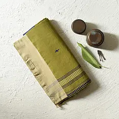 Sadaa . सदा ✡ Handloom Begampuri Cotton Saree - Mehndi Green