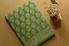 Indigenous Impressions ❣ Bagru Block Printed Cotton Green Saree With Purple Pallu