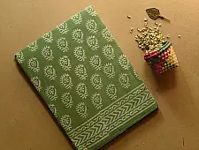 Indigenous Impressions ❣ Bagru Block Printed Cotton Green Saree With Purple Pallu