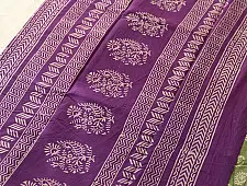 Indigenous Impressions ❣ Bagru Block Printed Cotton Green Saree With Purple Pallu