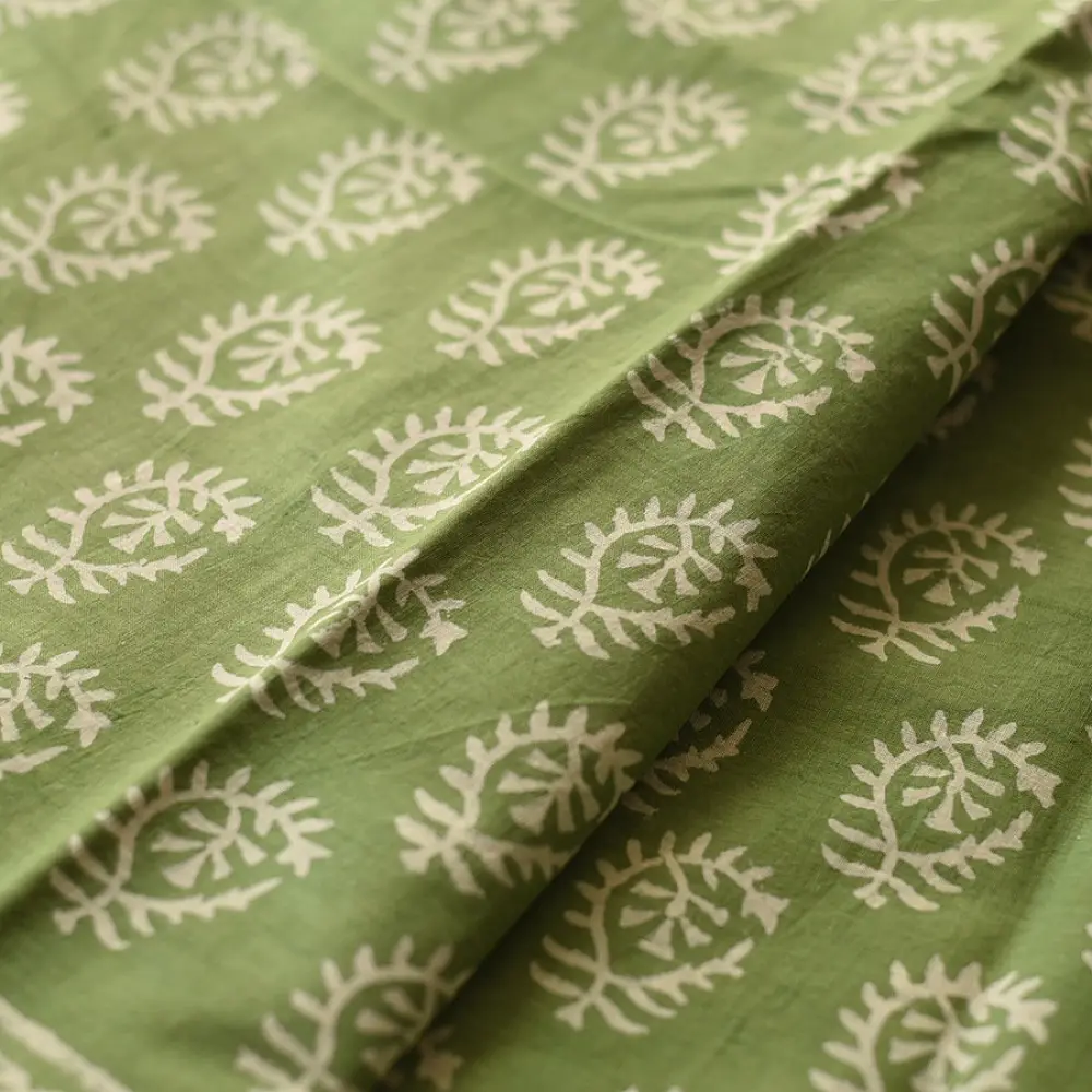 shop Bagru Block Printed Cotton Green Saree With Purple Pallu