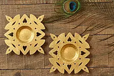 Ahar ~ Brass Handmade T-Light Holder - Diya Design (Set of Two)