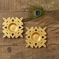 Ahar ~ Brass Handmade T-Light Holder - Diya Design (Set of Two)