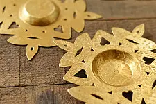 Ahar ~ Brass Handmade T-Light Holder - Diya Design (Set of Two)