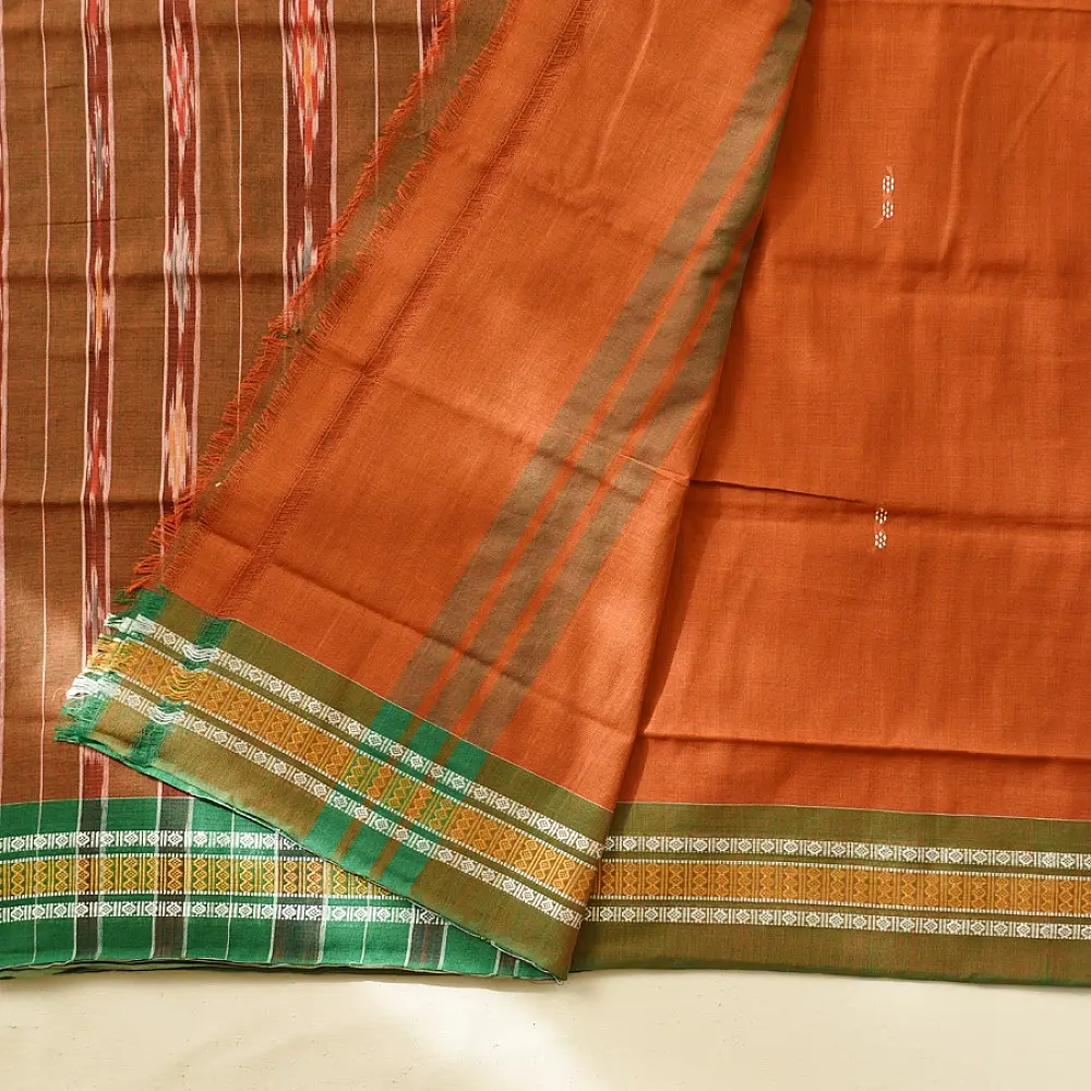 Cotton weaves ~ Ikat Saree Rust orange