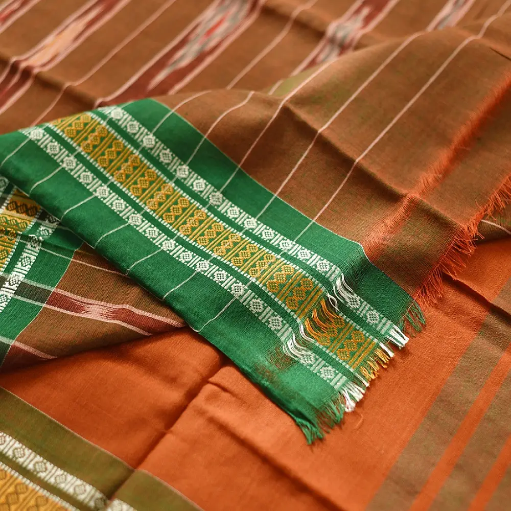 Cotton weaves ~ Ikat Saree Rust orange