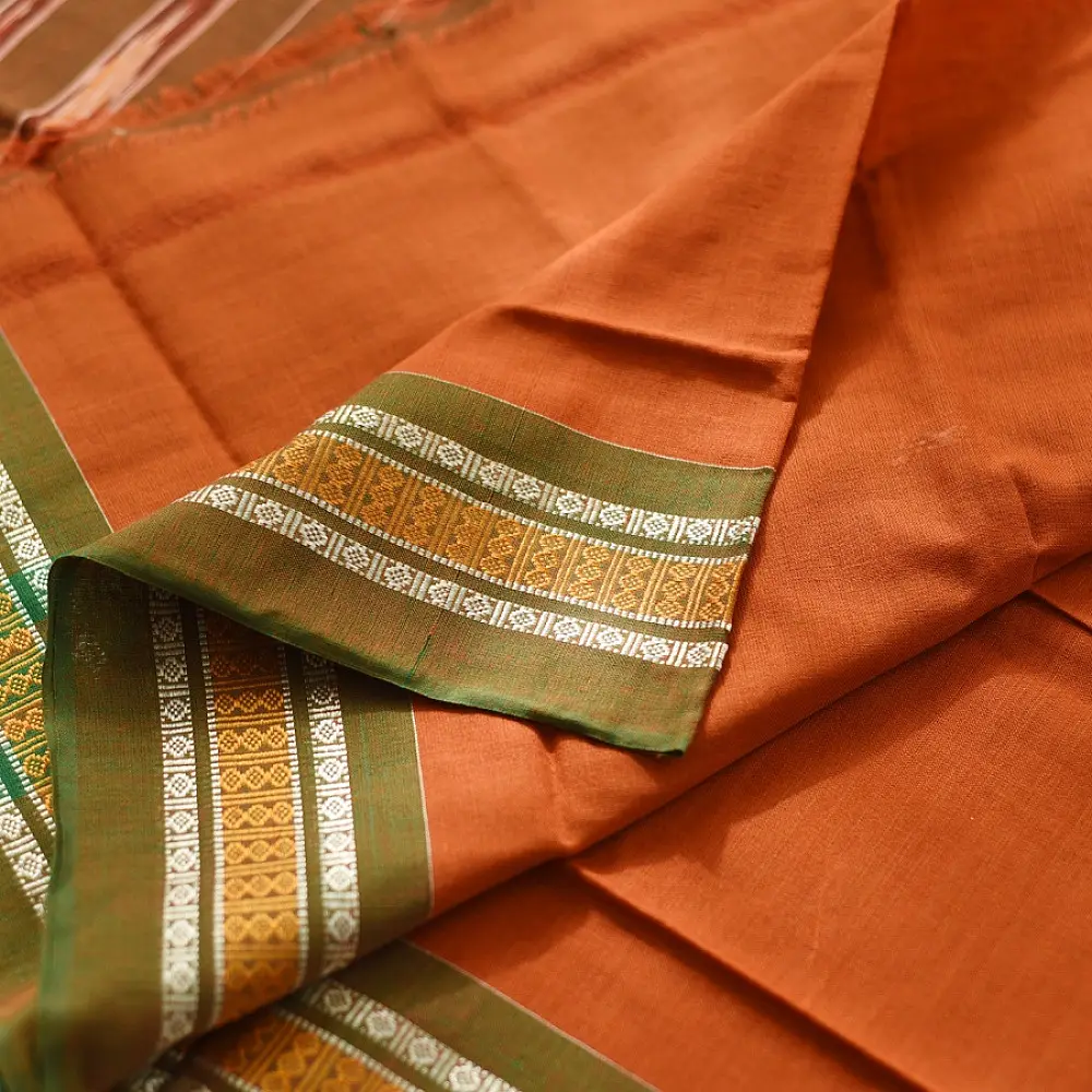 Cotton weaves ~ Ikat Saree Rust orange