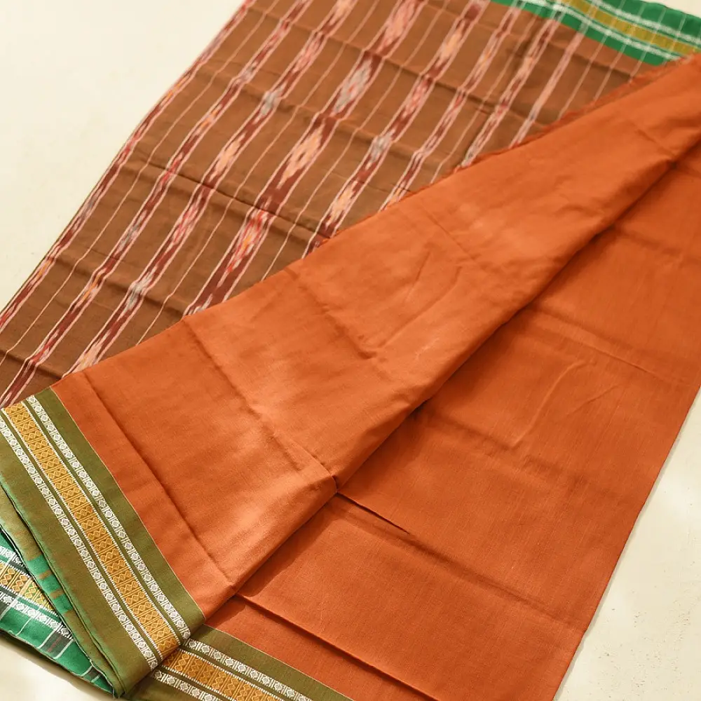 Cotton weaves ~ Ikat Saree Rust orange