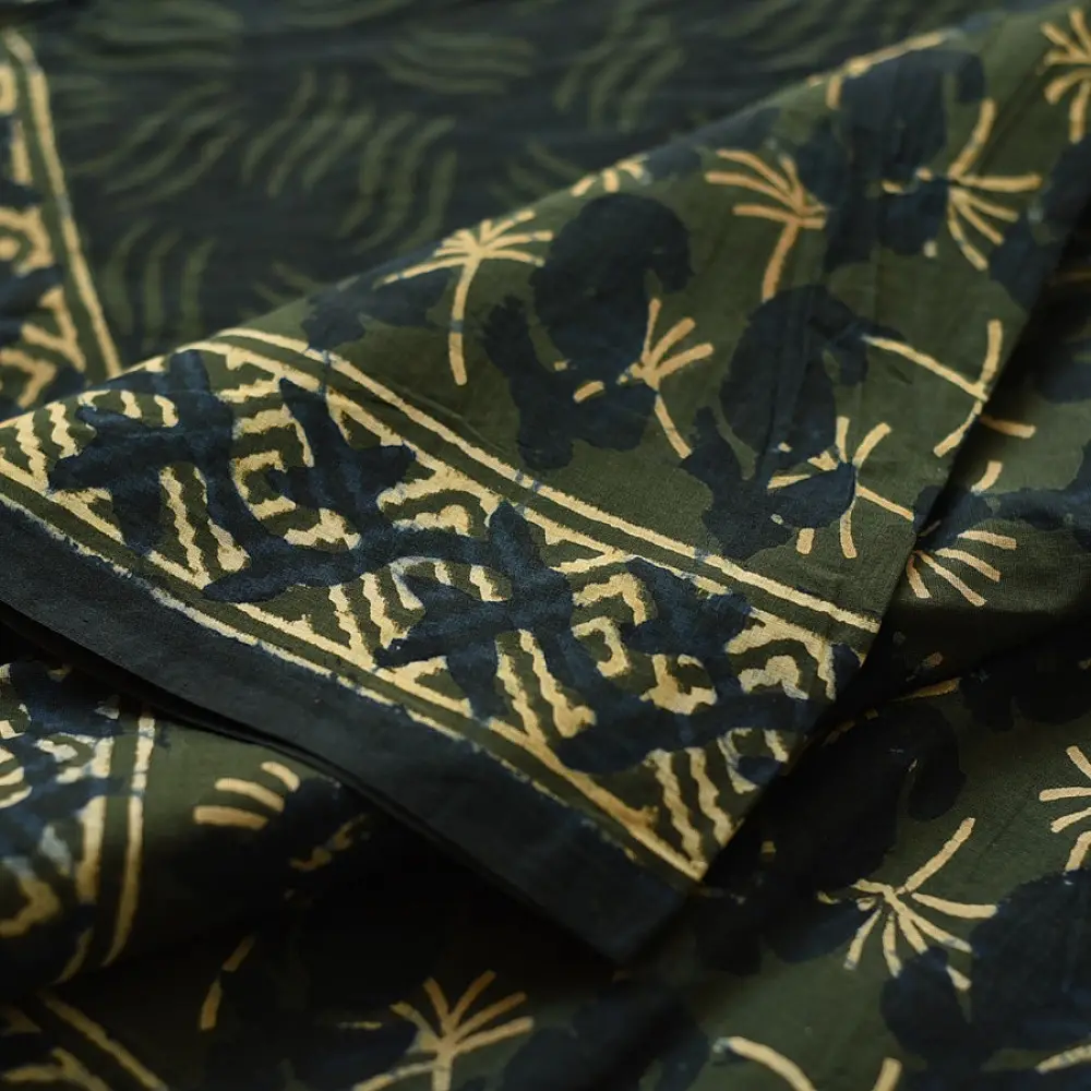 Exclusive Block Printed Cotton Dabu ~ green Saree