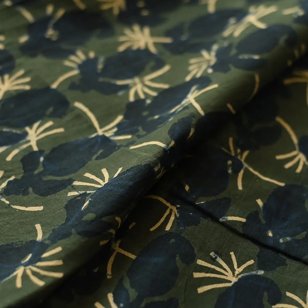 Exclusive Block Printed Cotton Dabu ~ green Saree