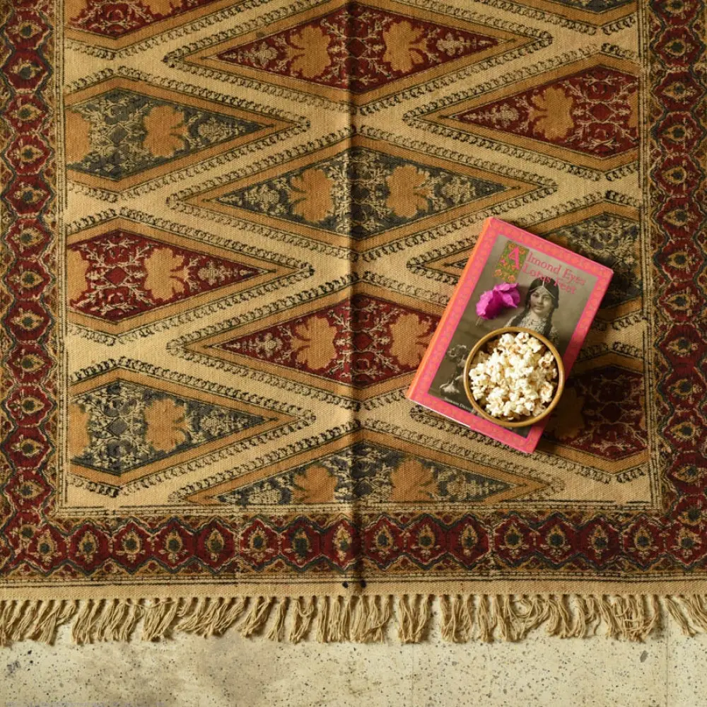 shop Kalamkari Natural Color Dhurrie ( 5 X 3 ) - Diamond Motif