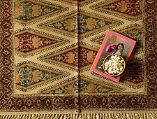 A finite infinity ❧ Kalamkari Natural Color Dhurrie ( 5 X 3 ) - Diamond Motif