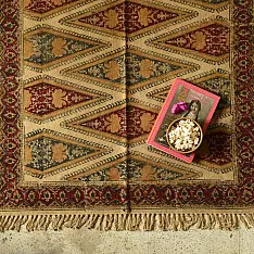 A finite infinity ❧ Kalamkari Natural Color Dhurrie ( 5 X 3 ) - Diamond Motif