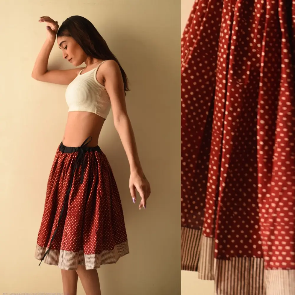 shop Jawariya Block Printed A-Line Long Skirt / Kali Skirt
