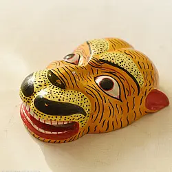 Handmade Wooden Yellow Mask ~ Tiger 