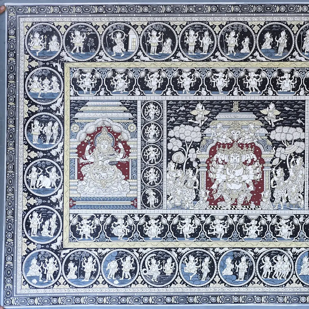 shop Traditional patachitra painting - Laxmi Ganesh & Saraswati
