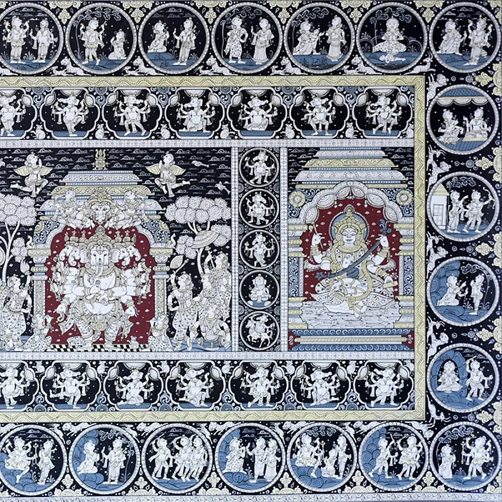 shop Traditional patachitra painting - Laxmi Ganesh & Saraswati