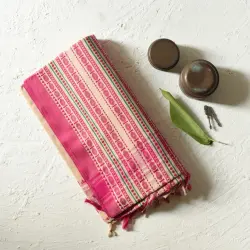 Sadaa . सदा ✡ Begampuri Cotton Saree - Pink Woven Border