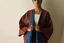 Kimono | Reversible Ajrakh & Denim Jacket With Kantha Stitch
