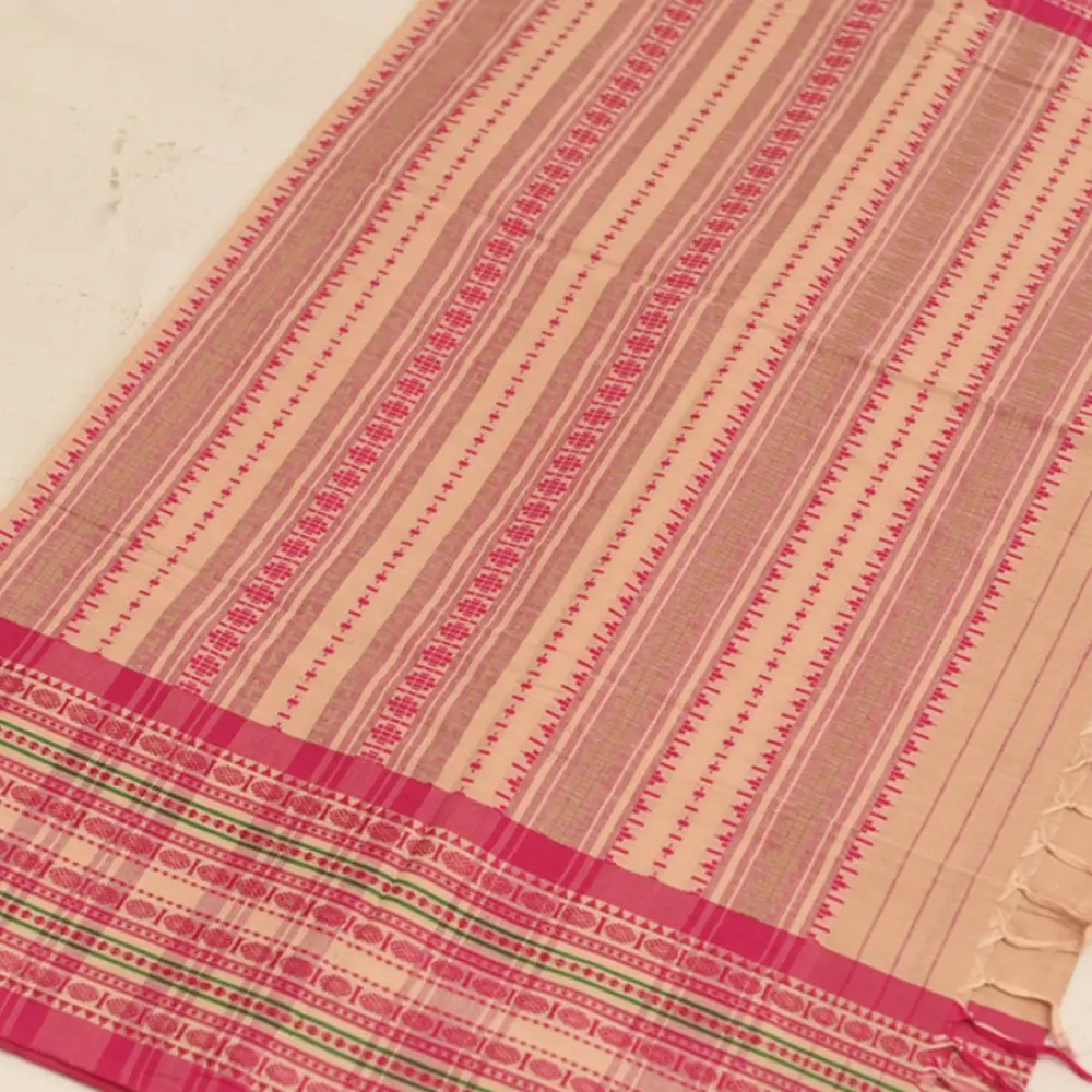 shop Begampuri Cotton Saree - Pink Woven Border