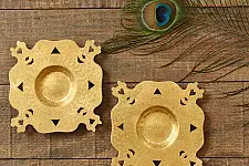 Ahar ~ Brass Handmade T-Light Holder -  Peacock (Set of Two)