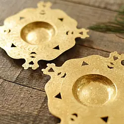 Ahar ~ Brass Handmade T-Light Holder -  Peacock (Set of Two)