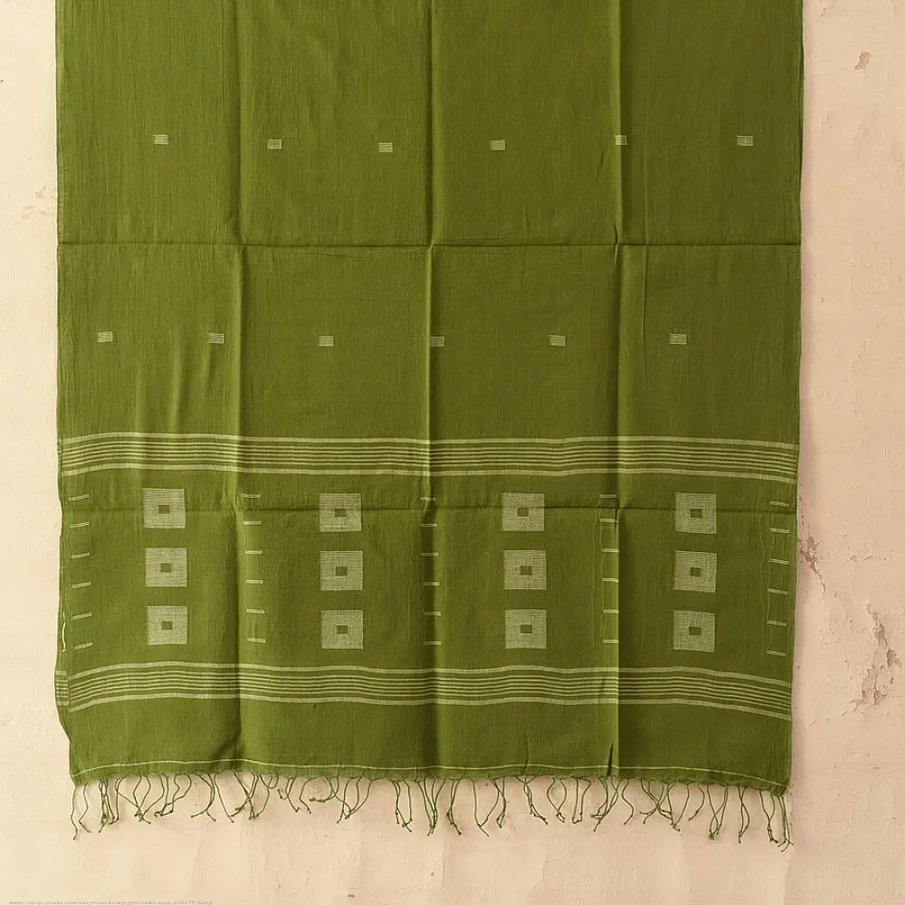shop Handloom Soft Cotton Jamdani Stole - Green