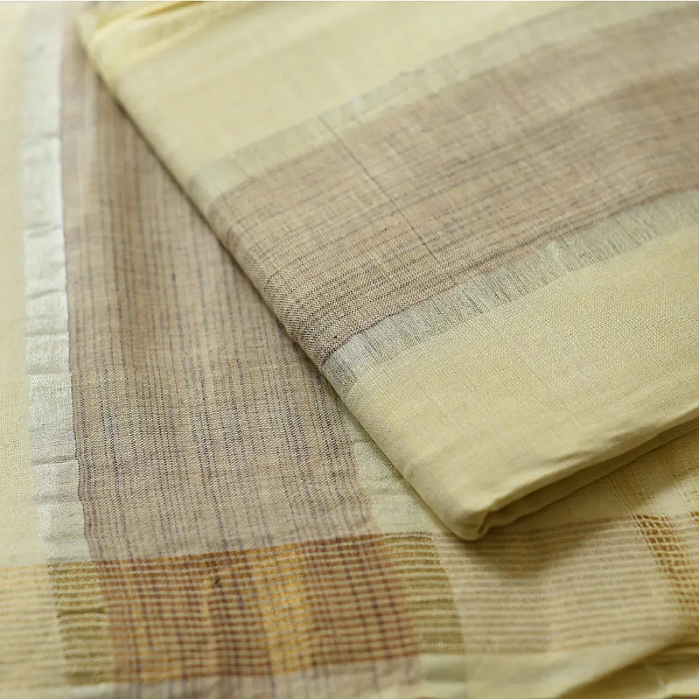 shop Handloom Cotton x Cotton Off White Dhoti Khes - Zari Border