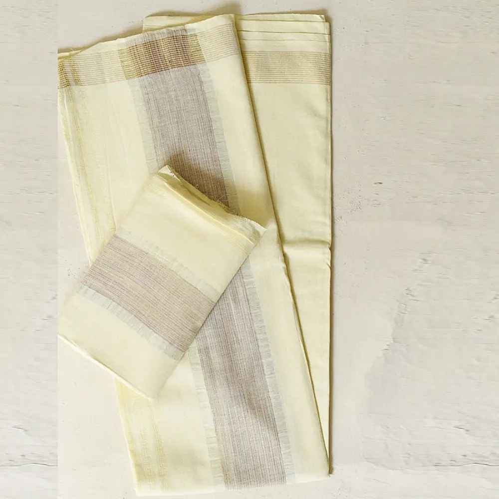 shop Handloom Cotton x Cotton Off White Dhoti Khes - Zari Border