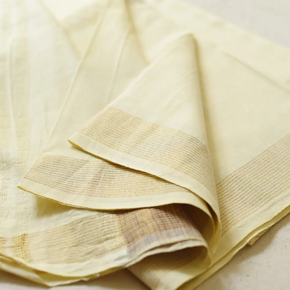 shop Handloom Cotton x Cotton Off White Dhoti Khes - Zari Border