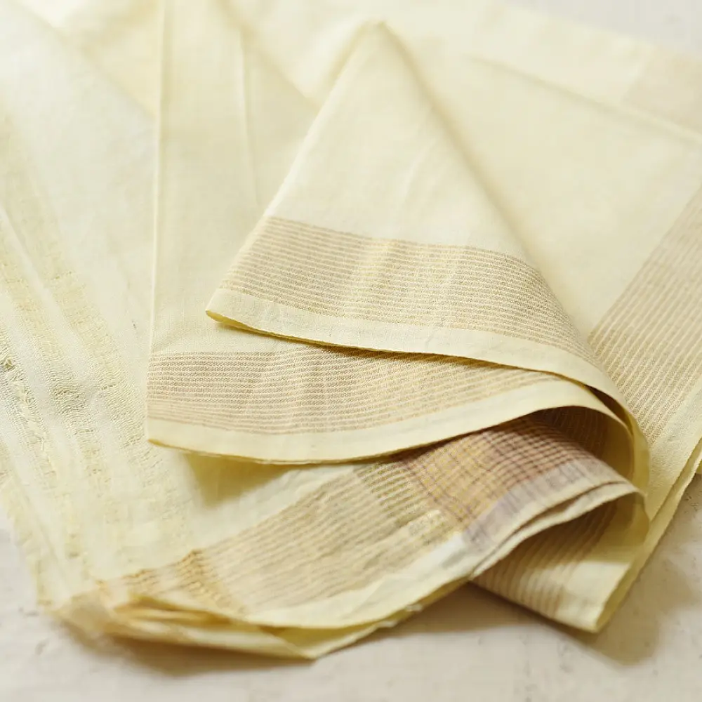 shop Handloom Cotton x Cotton Off White Dhoti Khes - Zari Border