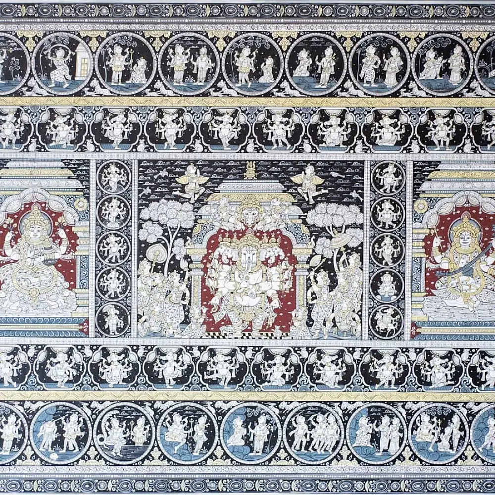 shop Traditional patachitra painting - Laxmi Ganesh & Saraswati