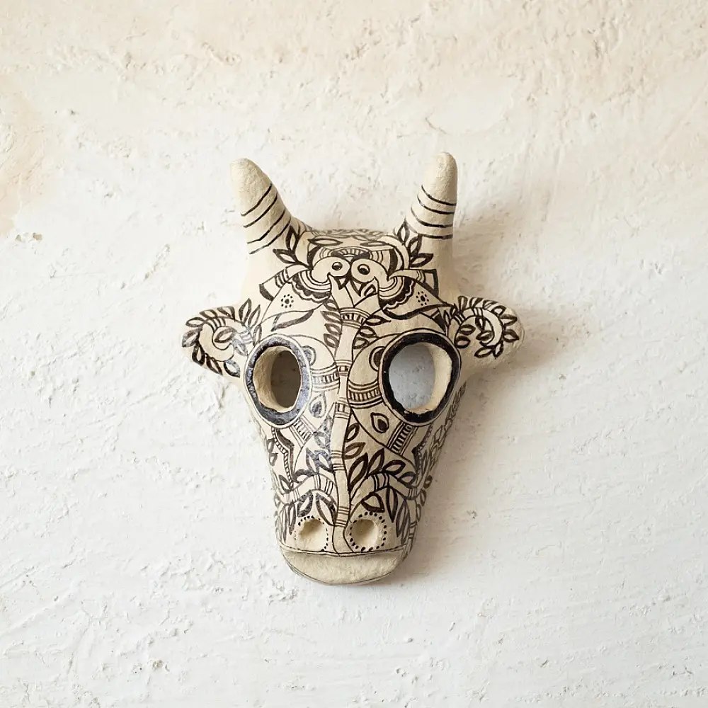 shop Madhubani Hand Painted Paper Mache Wall Handing - Cow Mask