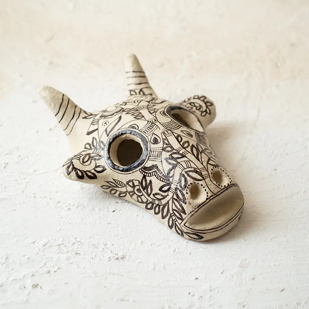 shop Madhubani Hand Painted Paper Mache Wall Handing - Cow Mask