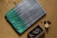 Kamakshi | Pure Tussar Ghicha Silk Grey Saree