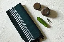 Sadaa . सदा ✡ Handloom Begampuri Cotton Saree With Woven Border - Teal