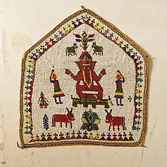 Prachin . प्राचीन  ❂ Saurashtra Beadwork Old & Antique Wall Hanging  - Ganeshji