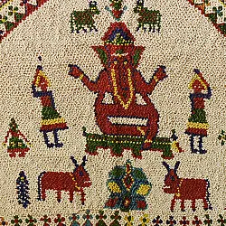 Prachin . प्राचीन  ❂ Saurashtra Beadwork Old & Antique Wall Hanging  - Ganeshji