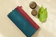 Sadaa . सदा | Begampuri Handloom Cotton Teal Blue Saree With Ganga Jamuna Border 
