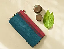 Sadaa . सदा | Begampuri Handloom Cotton Teal Blue Saree With Ganga Jamuna Border 
