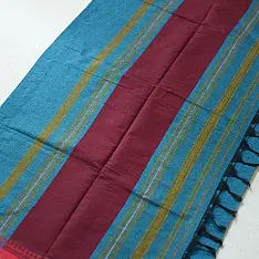 Sadaa . सदा | Begampuri Handloom Cotton Teal Blue Saree With Ganga Jamuna Border 