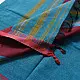 handloom begampuri pure cotton saree in teal blue with red and mustard yellow woven temple borders and tassel fringe