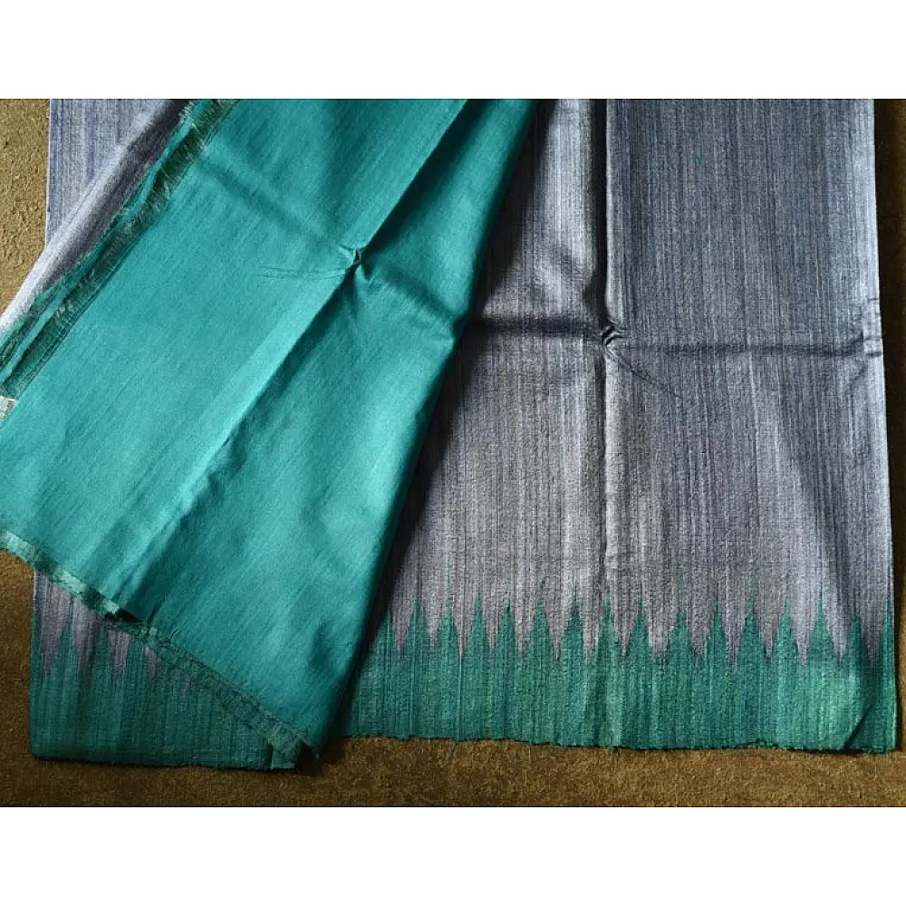 shop Handwoven Pure Tussar Ghicha Silk Grey Saree