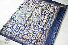 Madhumalti | Kantha Hand Embroidered Silk Saree - Blue Color