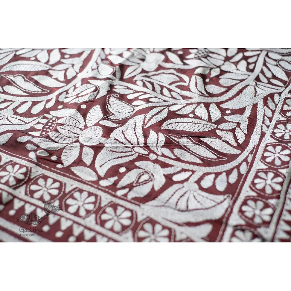 shop Kantha Hand Embroidered Silk Saree