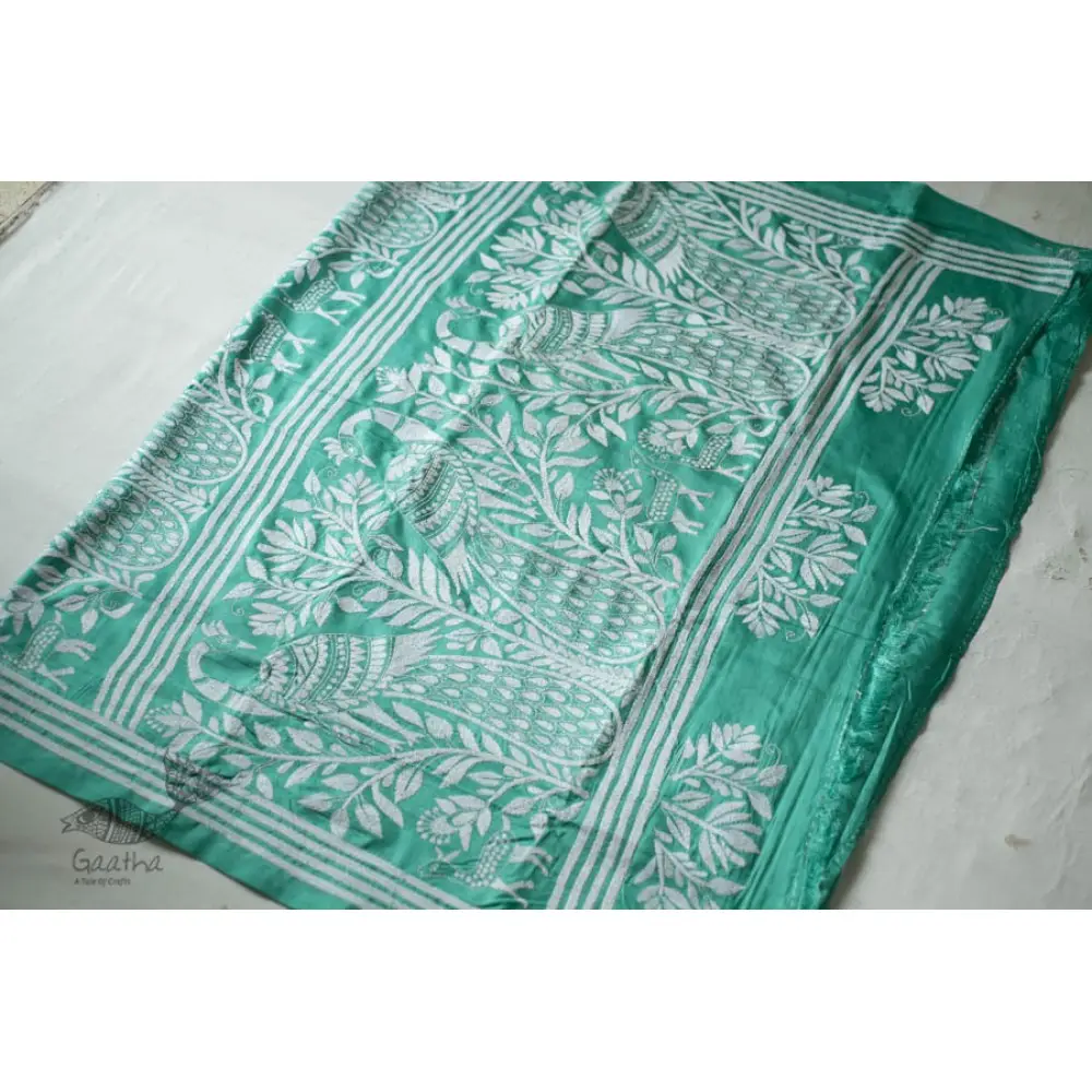 shop Kantha Hand Embroidered Silk Saree